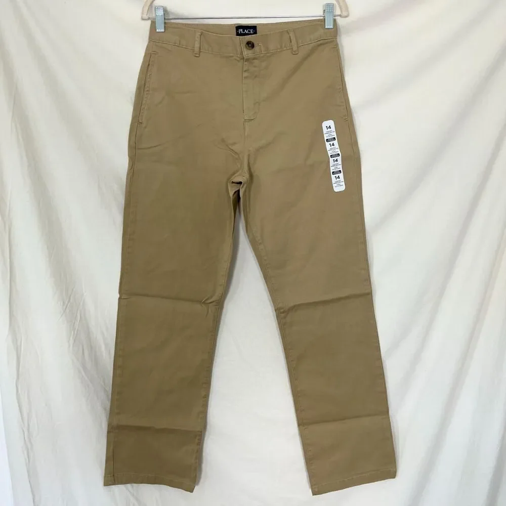 NWT The Children's Place Boys Uniform Stretch Straight Chino Pants - tan Size 14